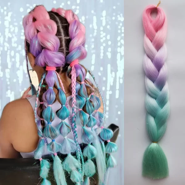 Purple Pink White 3 Tones Ombre Straight Braids Blend Hair Tinsel Festival Rave Hair Extensions for Girls Crazy Hair Day Braids - Image 16