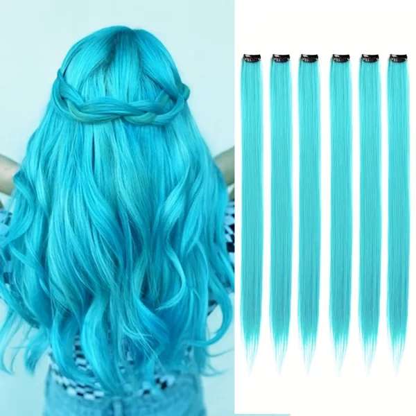 6pcs/pack Colored Party Highlights Clip in Hair Extensions for Girls 22 inches Multi-colors Straight Hair Synthetic Hairpieces - Image 13