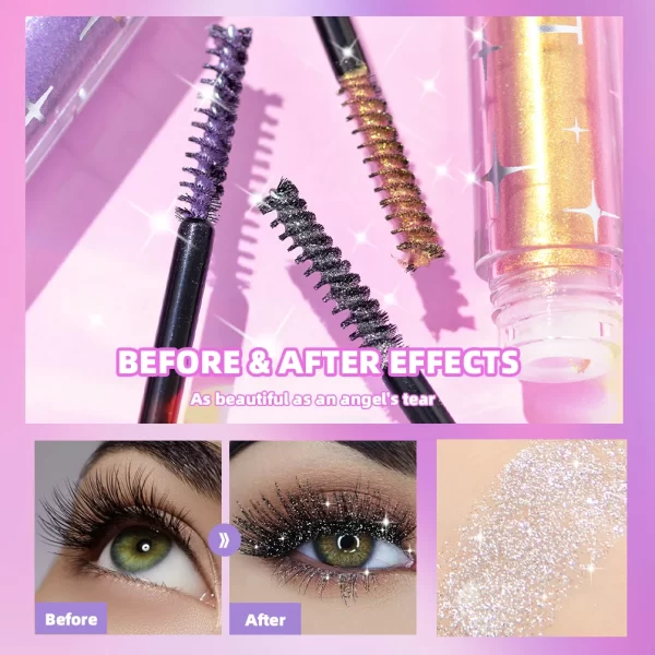 1 PC Diamond Mascara Shining Galaxy Sequins Sweat Proof Glitter Eyelashes Quick Dry Lasting Curling Thick Mascara Shimmer Makeup - Image 3