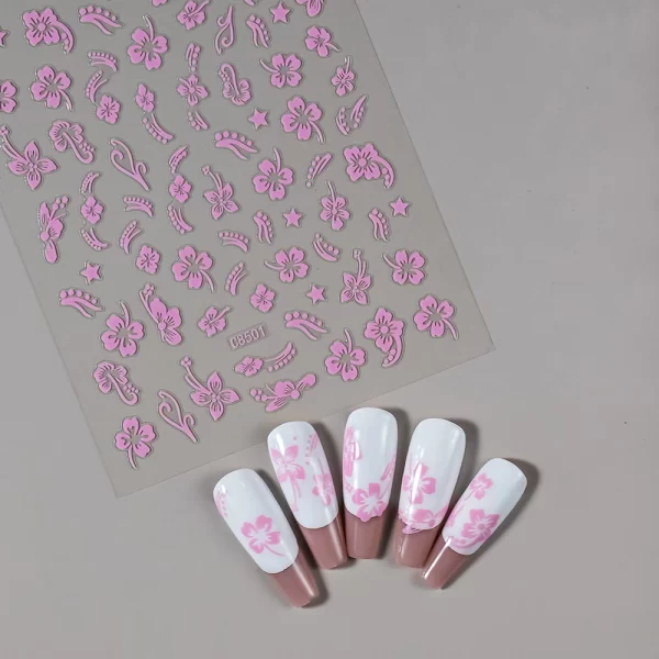 1pc 3D Hibiscus Flowers Nail Sticker White Black Flower Petals Adhesive Decals Pink Golden Floral Slider For Nail Art Decoration - Image 13