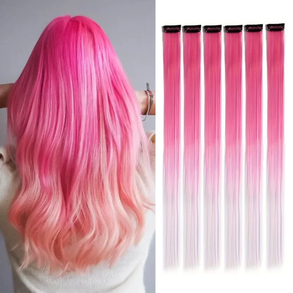 6pcs/pack Colored Party Highlights Clip in Hair Extensions for Girls 22 inches Multi-colors Straight Hair Synthetic Hairpieces - Image 25