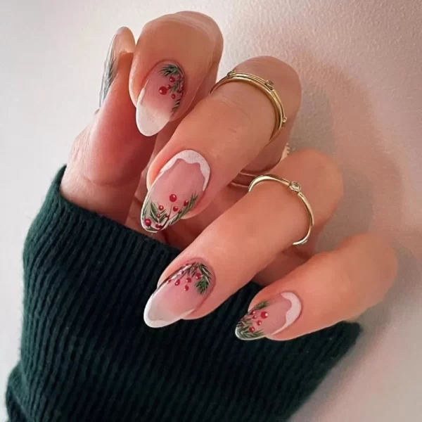 24pcs Christmas False Nails Flower Strawberry Almond Fake Nail Press on Nails Tips DIY Faux Fingernails Detachable Manicure - Image 9