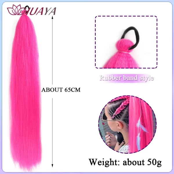 26inch Synthetic Ponytail Extensions With Rubber Band Ombre Braided Colorful Ponytail DIY Ponytail Hair Daily Party Wear Use - Image 8
