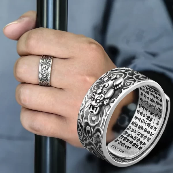 BOCAI S990 Sterling Silver Rings New Fashion Heart Sutra  Six-character Mantra PiXiu Flying Loong Argentum Jewelry Free Shipping - Image 5