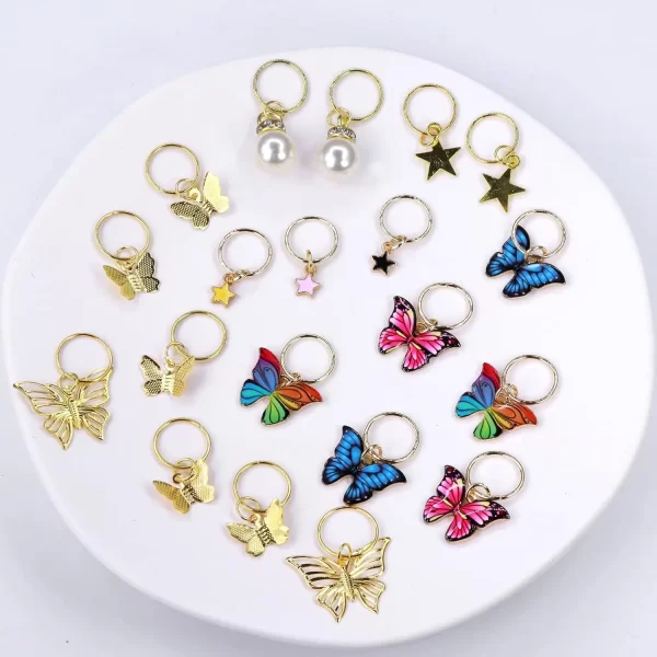 20Pcs Butterfly Braid Clips Crystal Dreadlock Hair Accessories Colorful Butterflies Pendant Charms Pearl Shiny Hair Accessories - Image 6