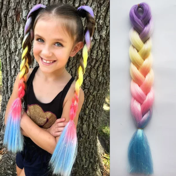 Purple Pink White 3 Tones Ombre Straight Braids Blend Hair Tinsel Festival Rave Hair Extensions for Girls Crazy Hair Day Braids - Image 13