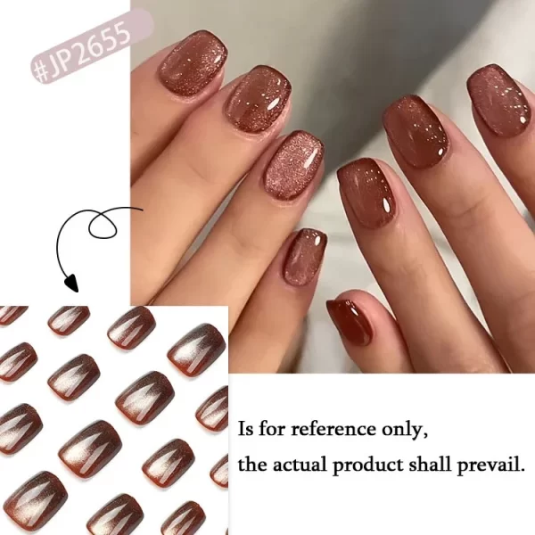 Glitter Blue Gradient Cat Eye Wearable Fake Nails Solid Color Fashion Detachable Finished False Nails Press on Nails with Glue - Image 7