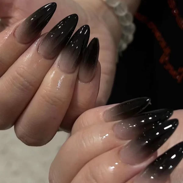 24Pcs Black Y2k Fake Nails with Diamond Halloween Long Almond False Nail Butterfly Design Wearable Oval Press on Nails Tips - Image 19