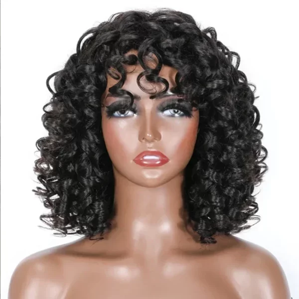 Short Curly Bob Wig Human Hair With Bangs Ready to Go Glueless Bouncy Curly Human Hair Wigs Machine Made Afro Wigs for Women - Image 4
