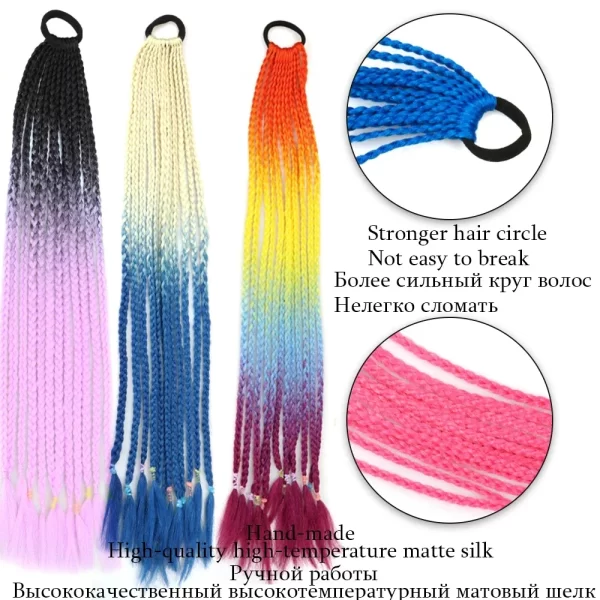 Synthetic Colored Braided Ponytail Hair Extension 60CM Elastic Rubber Band Braiding Ponytail Hair Extensions For Girls - Image 2