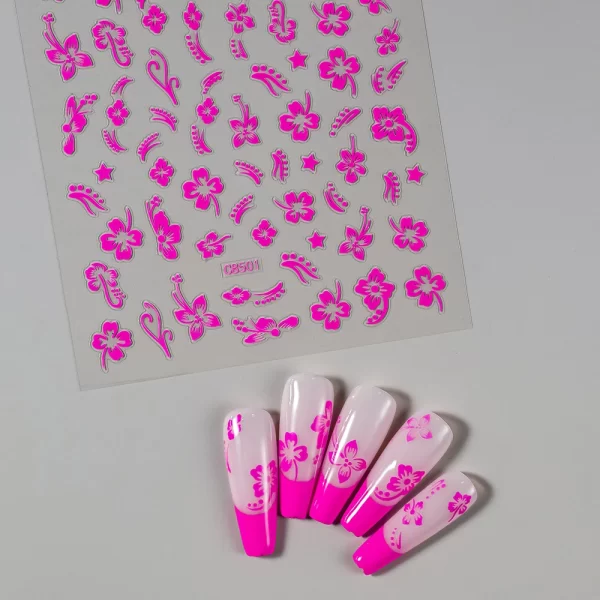 1pc 3D Hibiscus Flowers Nail Sticker White Black Flower Petals Adhesive Decals Pink Golden Floral Slider For Nail Art Decoration - Image 4