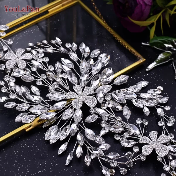 YouLaPan HP390 Luxury Wedding Headpiece Rhinestone Hair Vine for Bride Headwear Alloy Flower Headband Weding Hair Accessories - Image 7