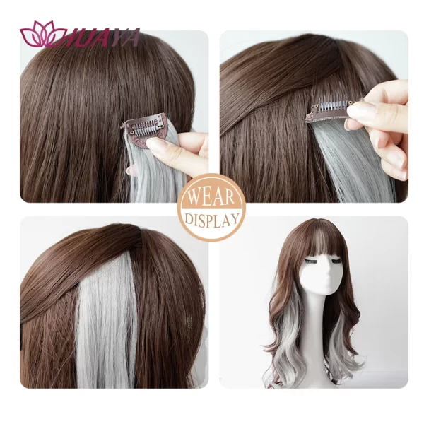 HUAYA Synthetic Long Curly Women Heat Resistant Clip In Hair Extension Hairpiece Gold Grey Purple Pink Red Colorful Extension - Image 4