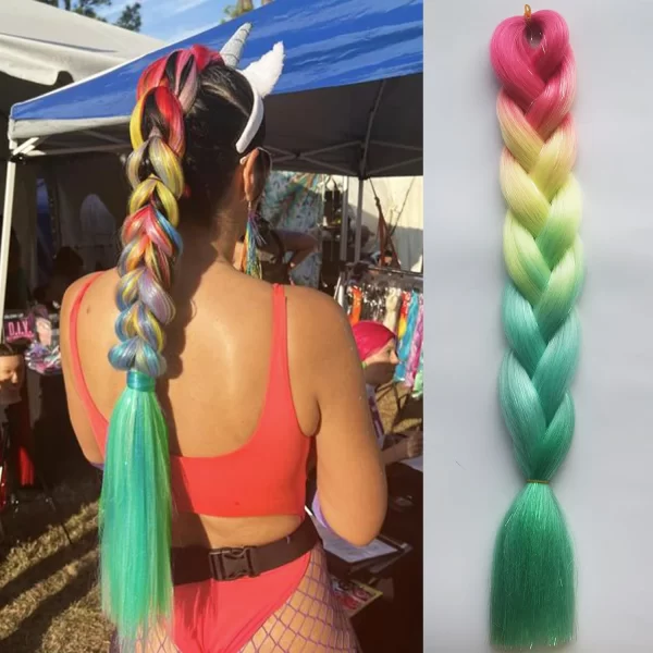 Purple Pink White 3 Tones Ombre Straight Braids Blend Hair Tinsel Festival Rave Hair Extensions for Girls Crazy Hair Day Braids - Image 15