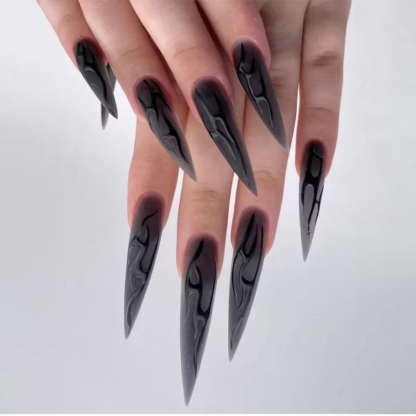 24Pcs Black Y2k Fake Nails with Diamond Halloween Long Almond False Nail Butterfly Design Wearable Oval Press on Nails Tips - Image 24
