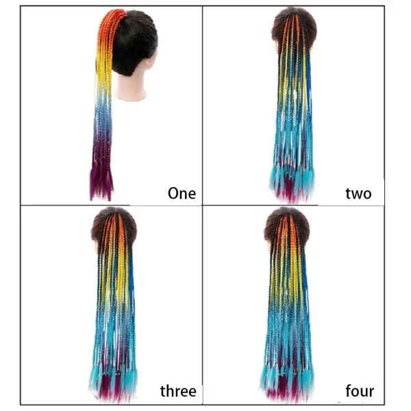Synthetic Colored Braided Ponytail Hair Extension 60CM Elastic Rubber Band Braiding Ponytail Hair Extensions For Girls - Image 4