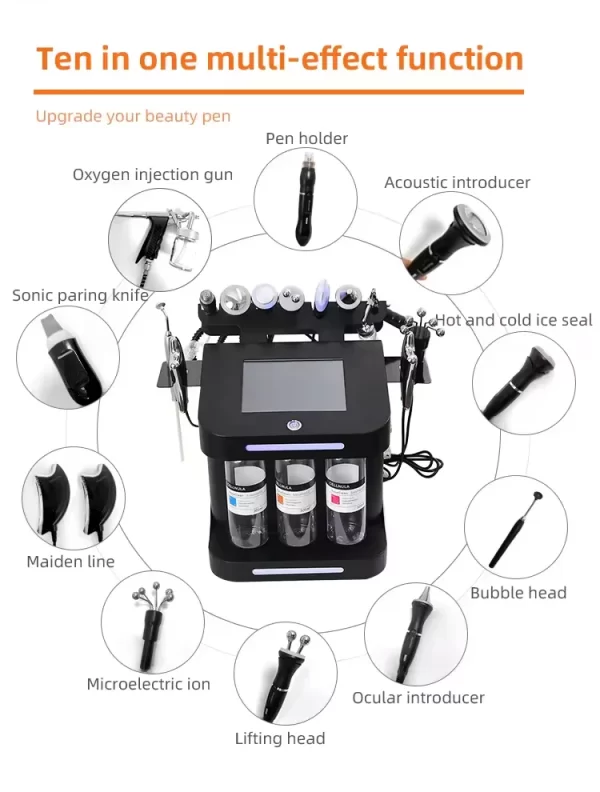 2024 Portable 10 In 1 Microdermabrasion Hydra Deep Cleaning Oxygen Jet Aqua Peel Facial Water H2O2 Oxygen Facial Beauty Machine - Image 4