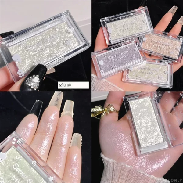 Highlighter Mashed Potato Texture Diamond Highlighter Powder Not Dry Glitter Face Contour Shimmer Illuminator Makeup Cosmetics - Image 9