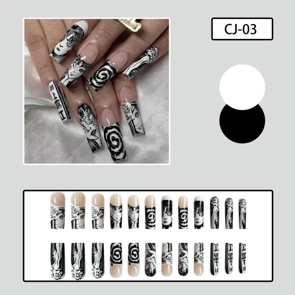 Horror Manga Gothic Style Fake Nails Black White Anime Nail Art Press on Nails Nail Accessories Popular False Nails Nail Tips - Image 3