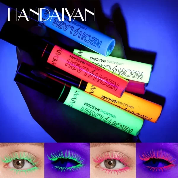 Fluorescence Mascara Waterproof No Blooming Fast Dry Colorful Neon Eyelashes Curling Yellow Blue Lengthens Eye Lashes Cosmetics - Image 3