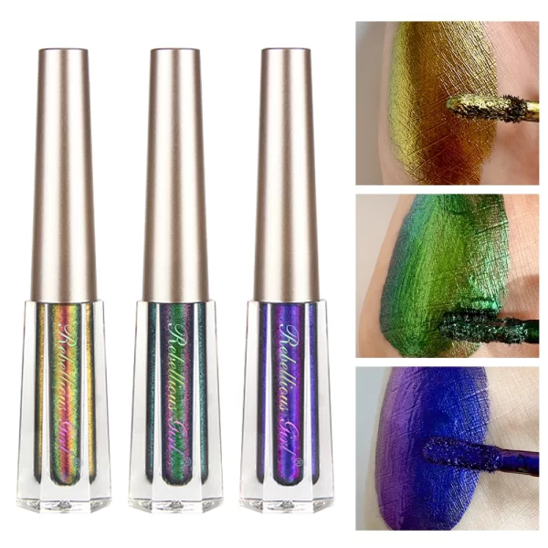 3 Pcs Metal Liquid Chameleon Eye Shadow, Multi-Dimensional Eye Makeup Durable Holographic Flash Multi-color Eye Shadow Cosmetics - Image 3