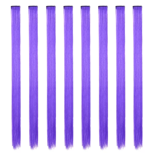 Colored Hair Extensions 8 Pcs/Pack Rainbow Hairpieces 22 inch Multi-colors Party Highlights Clip in Synthetic Hair Extensions - Image 22