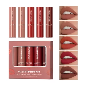 QIBEST 10 Colors Matte Lipstick Set Moisturizing High Pigment Velvet Mist Lipgloss Lip Tint Balm Kit Makeup Cosmetics For Women
