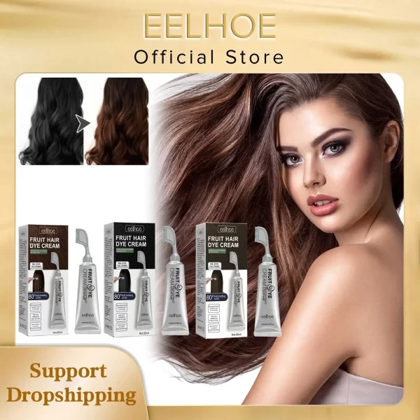 EELHOE Permanent Hair Dye Cream with Comb Long Lasting Cover Gray White Hairs Pure Plant-Based Hairdye Fruit Black Hair Cream - Image 2