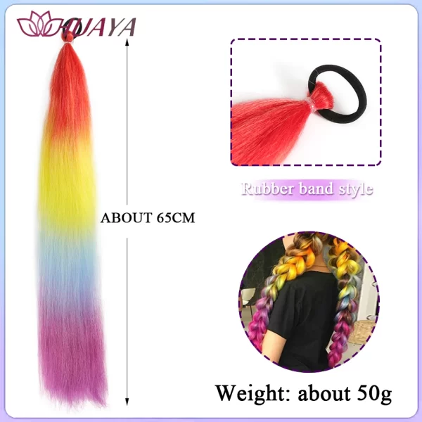 26inch Synthetic Ponytail Extensions With Rubber Band Ombre Braided Colorful Ponytail DIY Ponytail Hair Daily Party Wear Use - Image 26