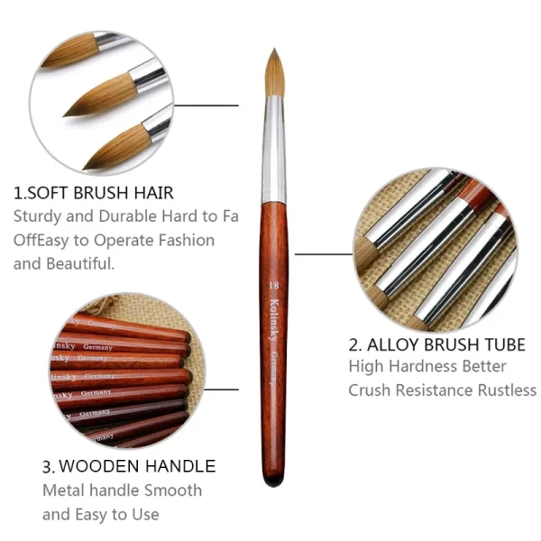 Kolinsky Hair Nail Brush Good Quality Nail Art Mink Brush Wood Handle Gel Nail Builder Manicure Brush Drawing Tools Size 8-24 - Image 5