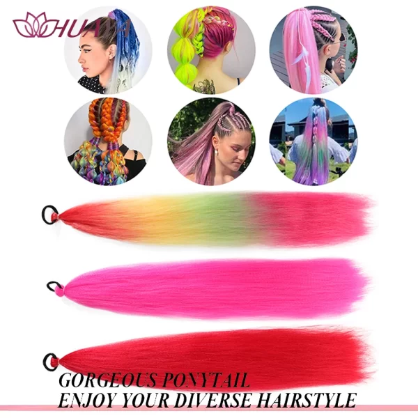 26inch Synthetic Ponytail Extensions With Rubber Band Ombre Braided Colorful Ponytail DIY Ponytail Hair Daily Party Wear Use - Image 5