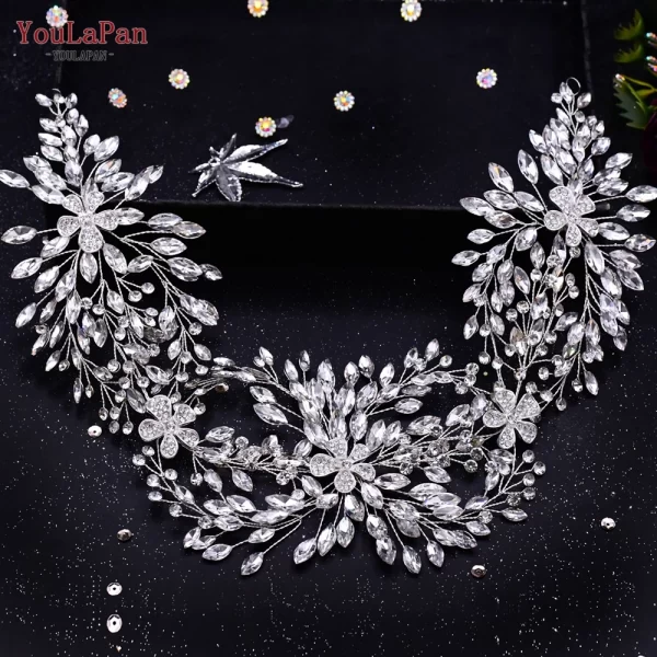 YouLaPan HP390 Luxury Wedding Headpiece Rhinestone Hair Vine for Bride Headwear Alloy Flower Headband Weding Hair Accessories - Image 3