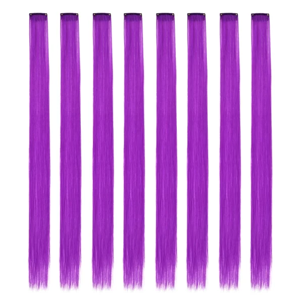 Colored Hair Extensions 8 Pcs/Pack Rainbow Hairpieces 22 inch Multi-colors Party Highlights Clip in Synthetic Hair Extensions - Image 38