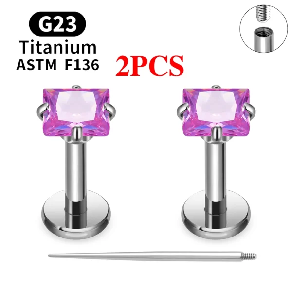 2/10PCS G23 Titanium Piercing Jewelry Ear Cartilage Tragus Heart Flat Back Stud Earrings 16G CZ Internal Thread Labret Lip Ring - Image 26