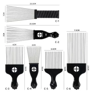 African Fist Comb Barbershop Brush Black Perm Pick Hair Comb Styling Steel Needle Comb Professioanl Mens Hairdressing Comb Tools