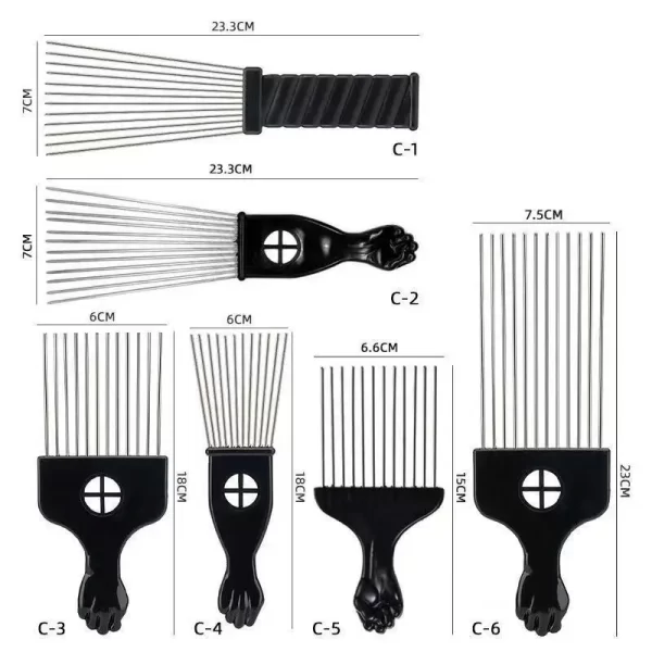 African Fist Comb Barbershop Brush Black Perm Pick Hair Comb Styling Steel Needle Comb Professioanl Mens Hairdressing Comb Tools