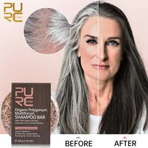 PURC Polygonum Shampoo Bar Gray White Hair Darkening Soap Bamboo Charcoal Black Hair Solid Shampoos Cleaning Scalp Treatment 60g