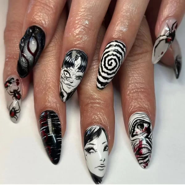 Horror Manga Gothic Style Fake Nails Black White Anime Nail Art Press on Nails Nail Accessories Popular False Nails Nail Tips - Image 11