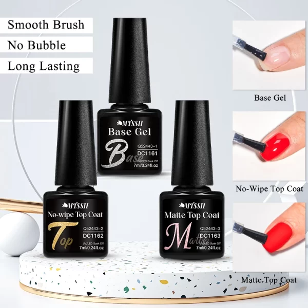 Mtssii 7ml No Wipe Top Base Coat Nail Gel polish Matte Top Coat  Enhancer Varnish Semi Permanent Soak Off UV LED Nail Art Tool - Image 3