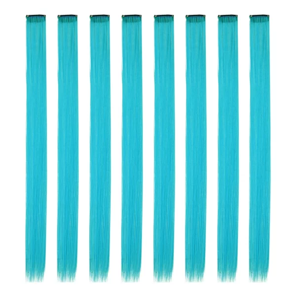 Colored Hair Extensions 8 Pcs/Pack Rainbow Hairpieces 22 inch Multi-colors Party Highlights Clip in Synthetic Hair Extensions - Image 19