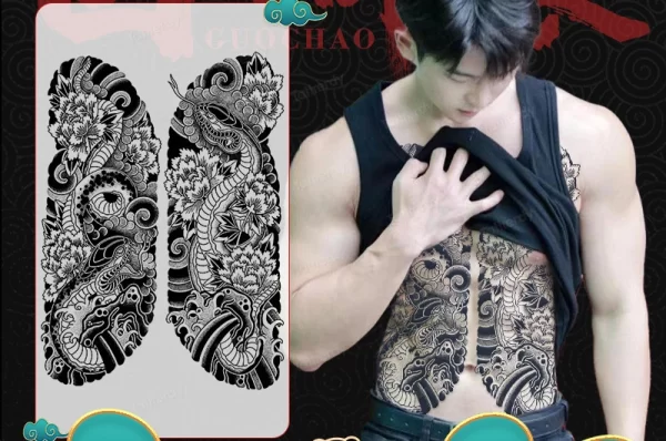 Full Back Chest Herbal Juice Ink Semi-permanent Tattoo Stickers 7-15 Days Long Lasting Temporary Fake Tattoo Totem Men Adult - Image 37