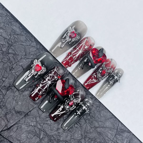 Spider Web Snake Heart Removable Reusable High Quality Handmade Press On Nails.No.3251 - Image 4