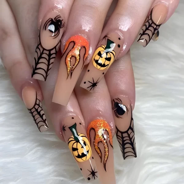 24pcs Halloween Spider Fake Nail Patch Printed French Coffin Ballet Fake Nail Wearable Full Cover Artificial Nail Tips for Girls - Image 27