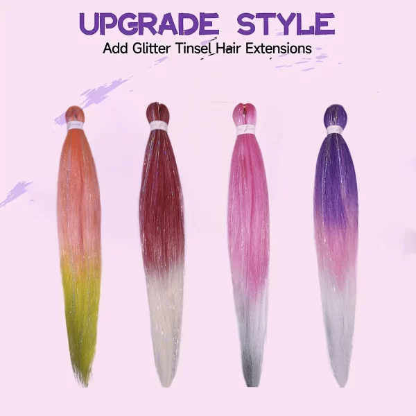 Purple Pink White 3 Tones Ombre Straight Braids Blend Hair Tinsel Festival Rave Hair Extensions for Girls Crazy Hair Day Braids - Image 4