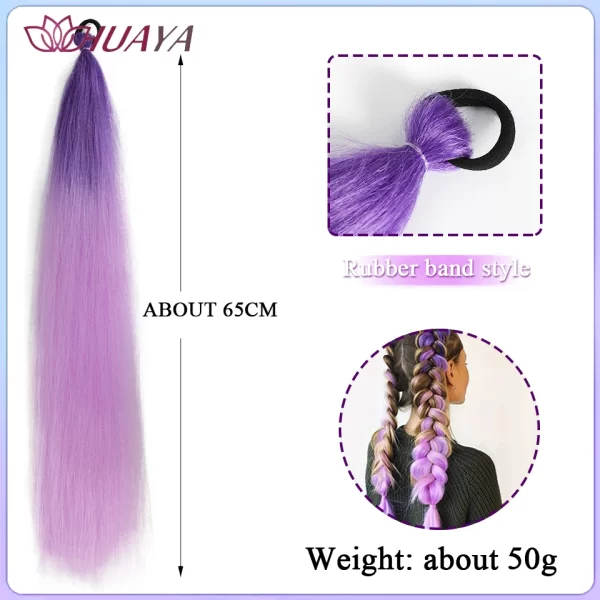 26inch Synthetic Ponytail Extensions With Rubber Band Ombre Braided Colorful Ponytail DIY Ponytail Hair Daily Party Wear Use - Image 21
