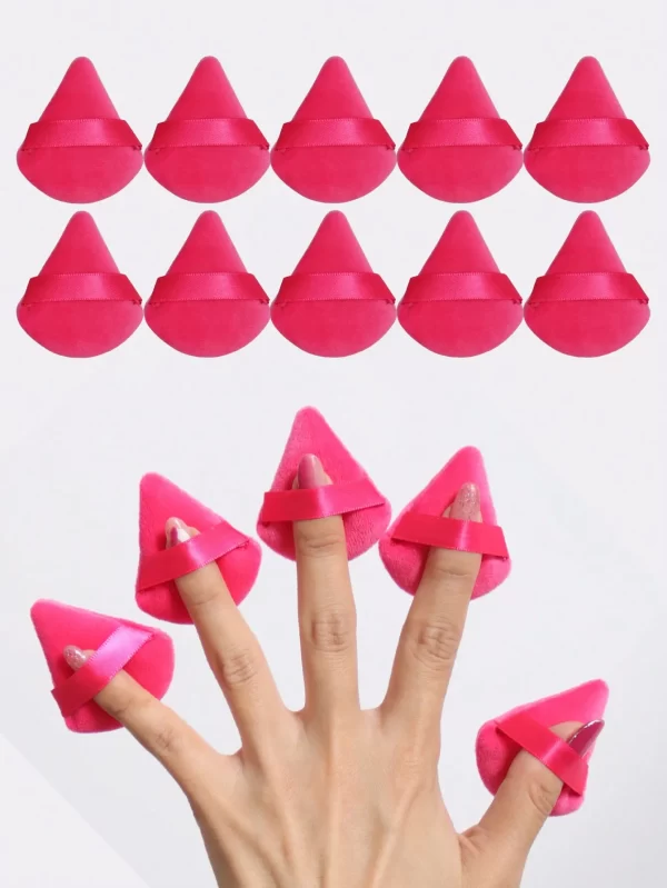 10pcs Triangle Shape Velvet Powder Puffs, Soft Makeup Blender Sponges For Face Contouring, Eyes & Corners - Image 5