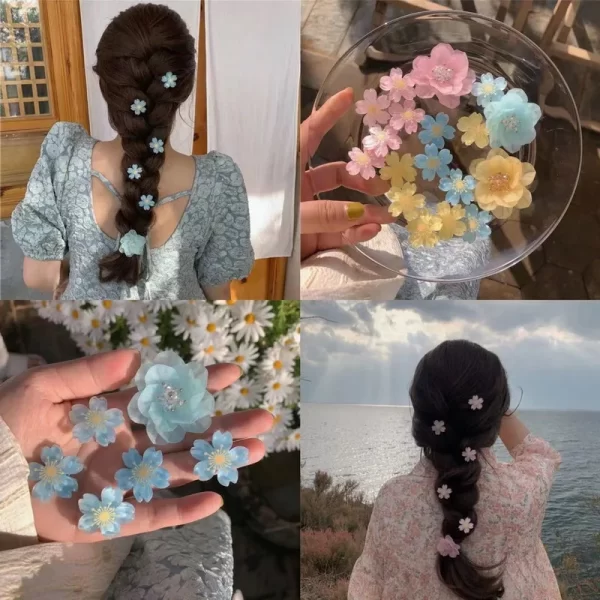 Fashion Cute Yellow Blue Flower Hair Clip Summer Children's Colorful Side Clip Elegant Camellia Headdress Women Hair Accessories - Image 4