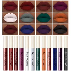 QIBEST 24 Colors Lip Gloss Sexy Red Waterproof  Nude Liquid Lipstick Non-Stick Long Lasting Black White Lipgloss Tint Cosmetics