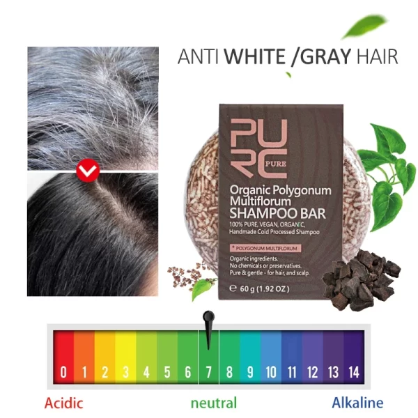 PURC Polygonum Shampoo Bar Gray White Hair Darkening Soap Bamboo Charcoal Black Hair Solid Shampoos Cleaning Scalp Treatment 60g - Image 2