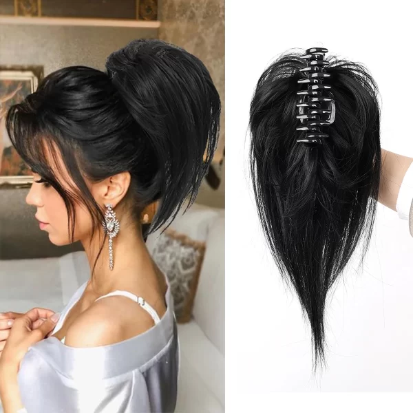 Messy Bun Hair Piece Claw Clip in Hair Buns Hair Piece for Women Straight Short High Ponytail Extension Tousled Updo Faux Hair B - Image 9